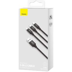 Baseus, Rapid Series, 3 in 1, Braided Charge & Sync Cable
