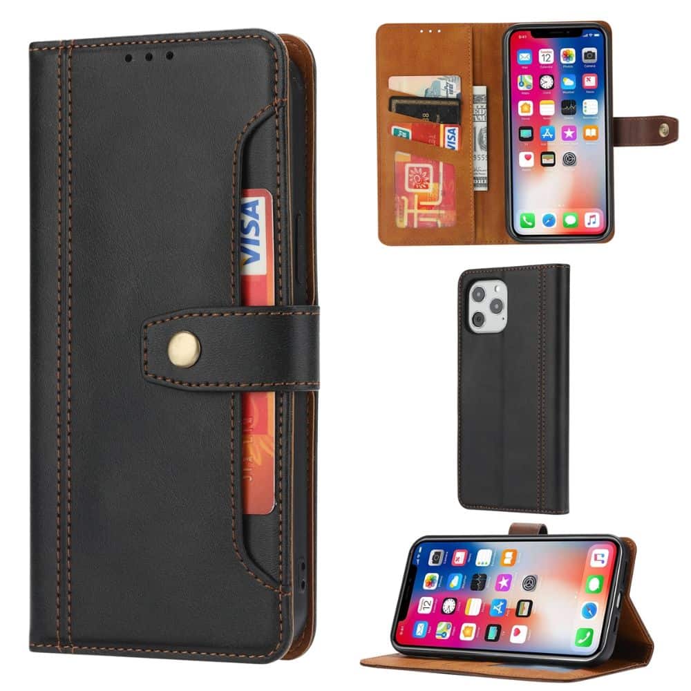iPhone XR Stitched Card Slots Premium Aokus Wallet Case Black