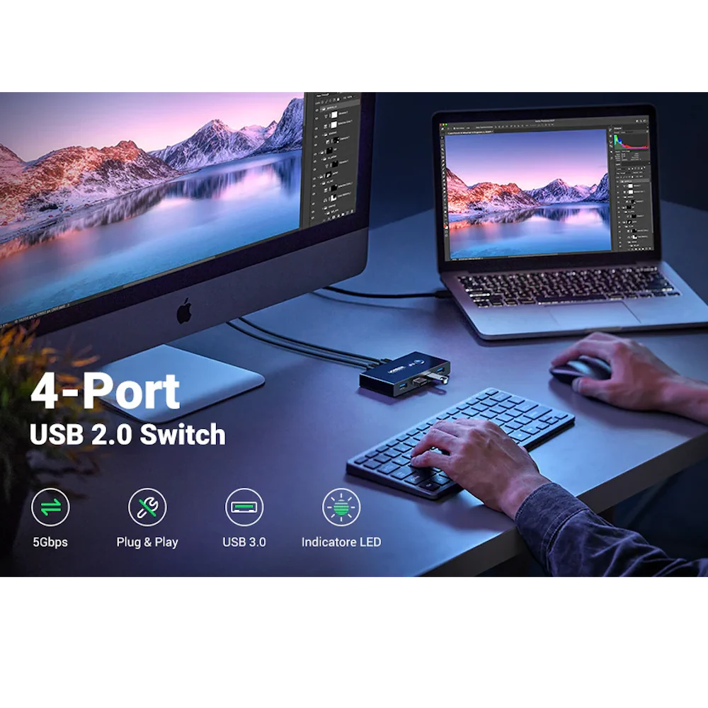 UGREEN USB 2.0 Switch, 2 In 4 Output USB KVM Switch