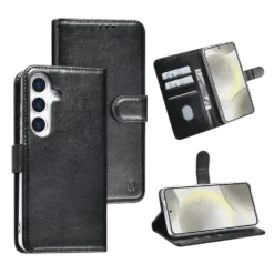 TUNIQ Galaxy S25 Book Type Case - Magnetic Closure - Black (Open)