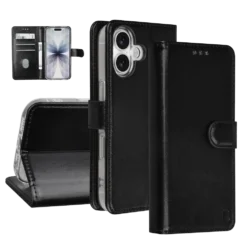 TUNIQ iPhone 17 Book Type Case - Card Holder For 3 Cards - Magnetic Closure - Hanger - Black