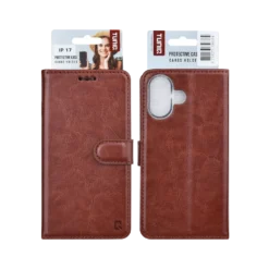 TUNIQ iPhone 17 Book Type Case - Card Holder For 3 Cards - Magnetic Closure - Hanger - Brown