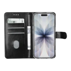 TUNIQ iPhone 17 Book Type Case - Card Holder For 3 Cards - Magnetic Closure - Hanger - Black